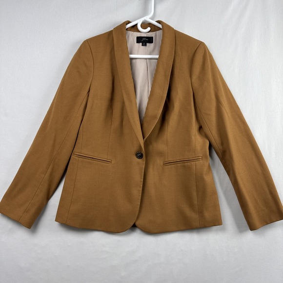 J Crew Blazer Womens 12  Jacket Shawl Collar Wool Blend One Button Brown Preppy - Picture 1 of 14